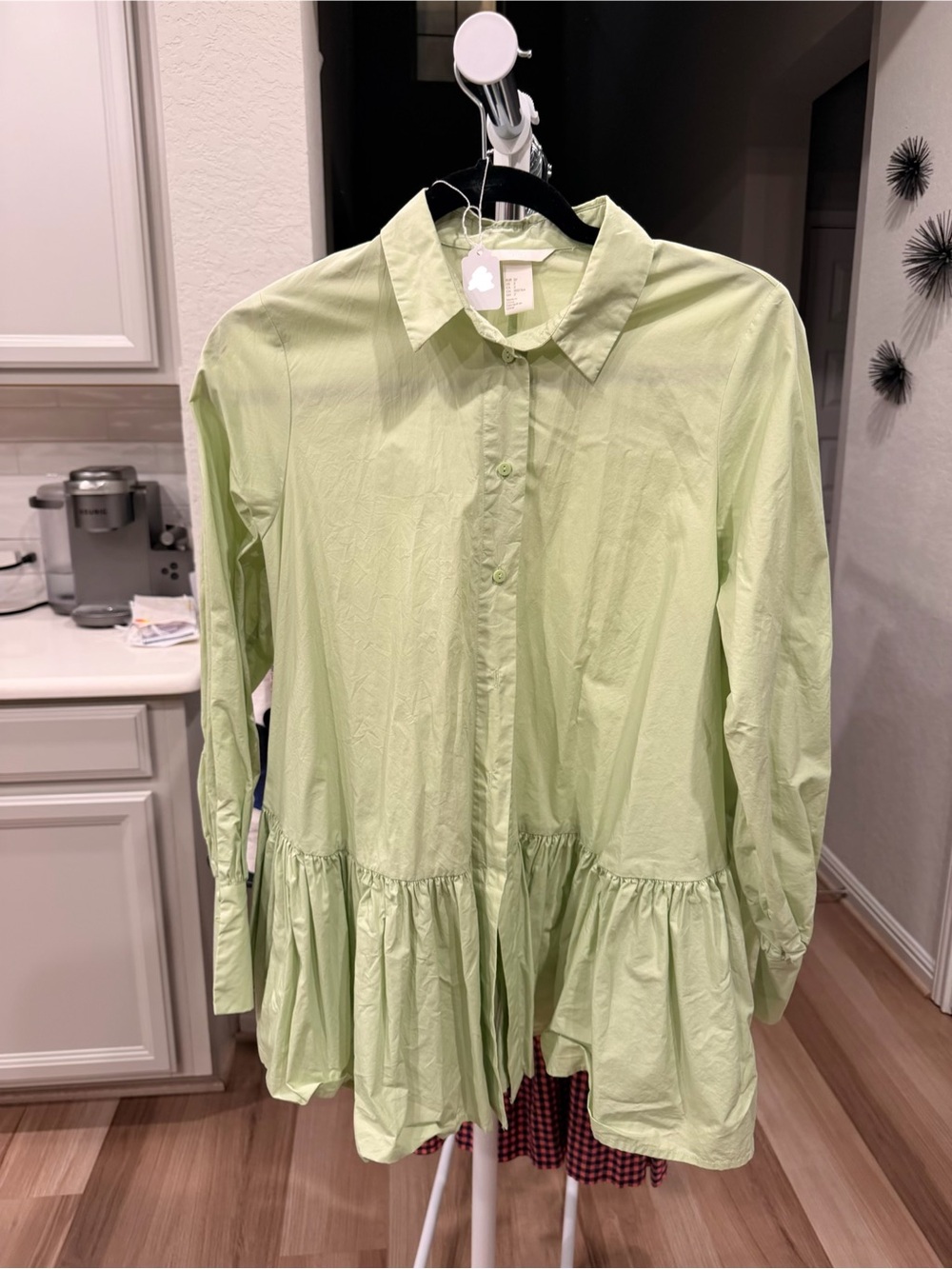 H&M Light Green Peplum Button-Front Tunic
